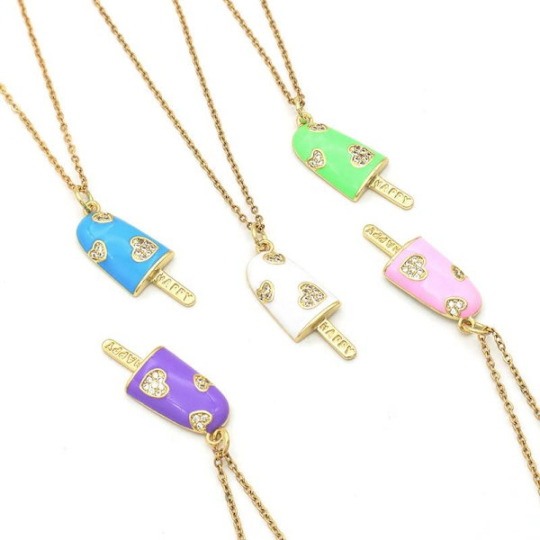 Halskæde med pind is guld rhinestones hjerter glad is Purple one size