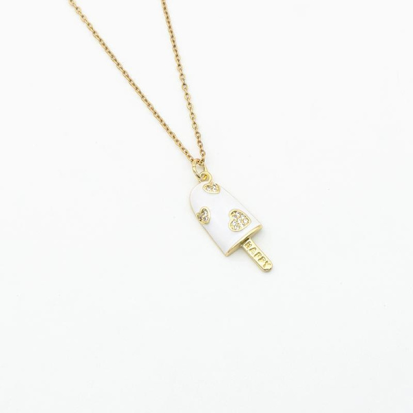 Halskæde med pind is guld rhinestones hjerter glad is White one size