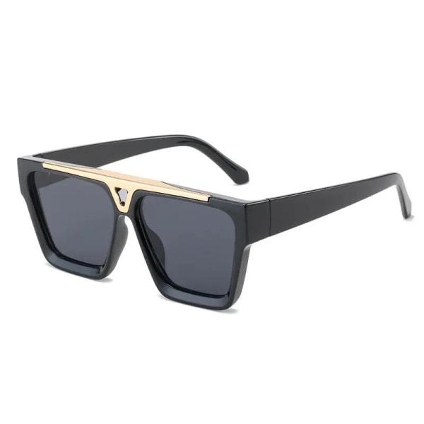 Rektangulære solbriller med fladt stel og gulddetaljer Black one size