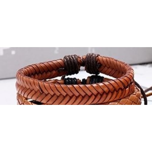 Brunt flätat armband i äkta läder handgjort Brun one size