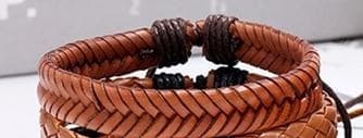 Stylish Brown Leather Braided Bracelet - Handcrafted Woven Wristband with Adjustable Size Brown one size
