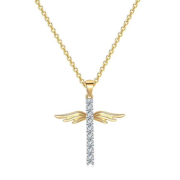 Cross with angel wings in gold with gold plating and zircon Gold one size
