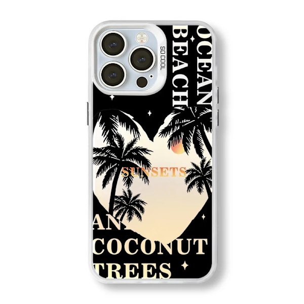 Suojus kaikille iPhone 15 -malleille, joissa on palmu auringonlaskun rantameri Black one size
