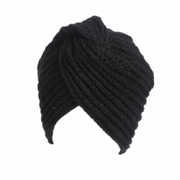 Strikket lue turban perfekt for vinter høsttrend 2022 Black one size