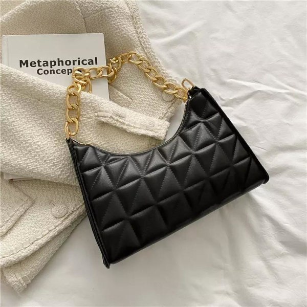 Stilfuld taske med guldkæde vegansk læder inspireret af luksusmæ Black 6ba4  | Black | Planter & frugter | Fyndiq