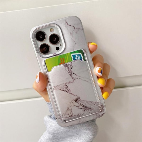 iPhone 13 Pro skal med fack för kort plånbok marmor galax Grey one size