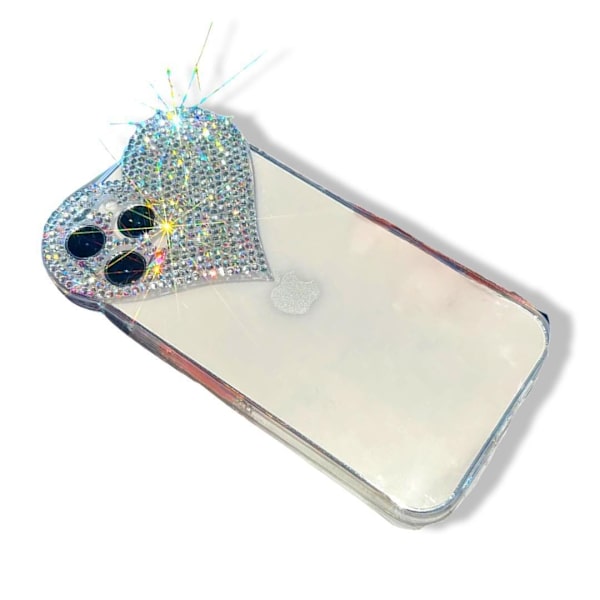 Ylellinen matkapuhelinkotelo iPhone 14 Bling Bling Crystal Diamond Heart läpinäkyvä Silver