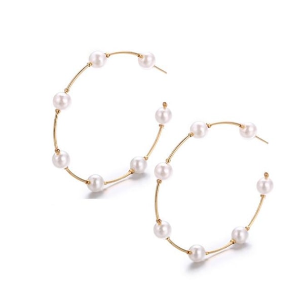 Store bøjler / ringe med perler Gold one size
