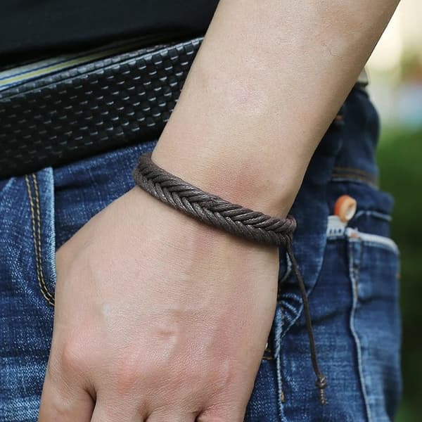 Ægte læder justerbart brunt armbånd til mænd Brown one size