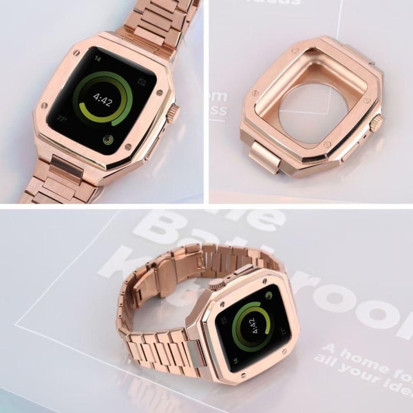 Noorzai S - Apple Watch 7 Luxury -koteloranneke useissa väreissä säädettävissä PinkGold Rosé gold