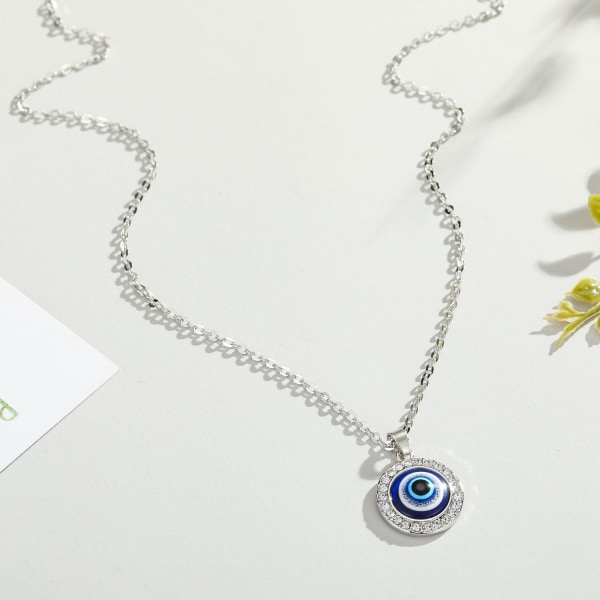 Evil eye - necklace with rhinestones, silver and gold protect nazar Silver one size