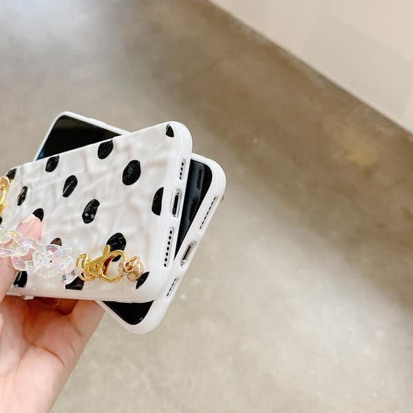 iPhone 12 & 12 Pro-etui prikket sort og hvid med ankelrem White one size