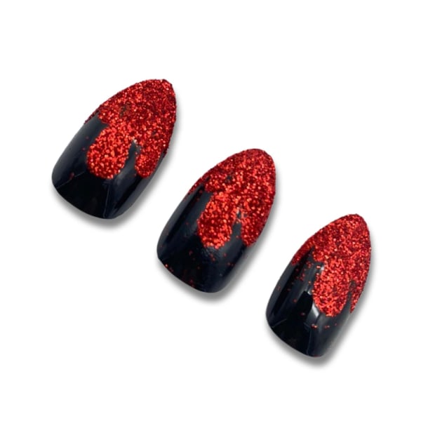 Snap negle med rød glitter halloween-tema fancy blodfest Red one size