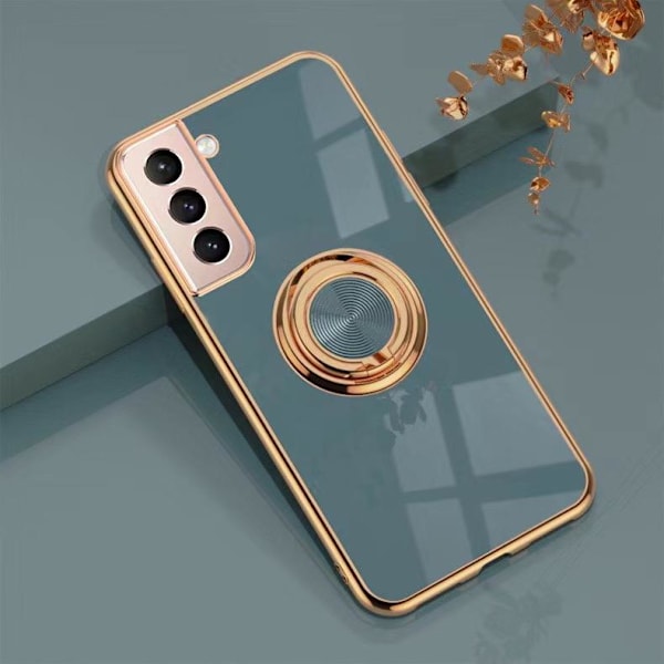 Luksuriøst stilfuldt etui Samsung Galaxy S21 med ringstativfunktion Guld Blue one size