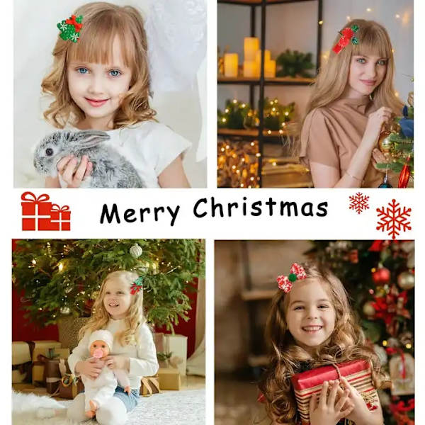 Sarja hiusklipsiä, joissa on jouluaiheinen joulukuusi tonttutähti lumiukko Red Christmas tree