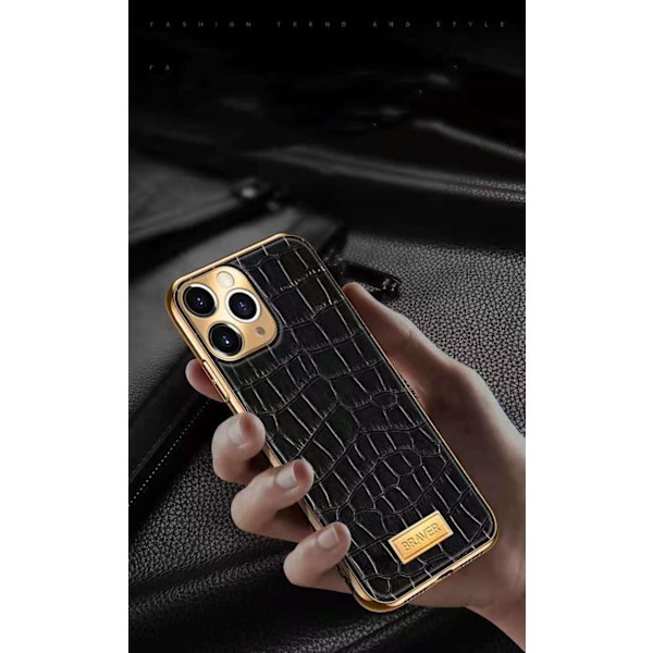 iPhone 12 Pro Max Skal äkta läder krokodilmönster guldpläterad hög lyx Red one size