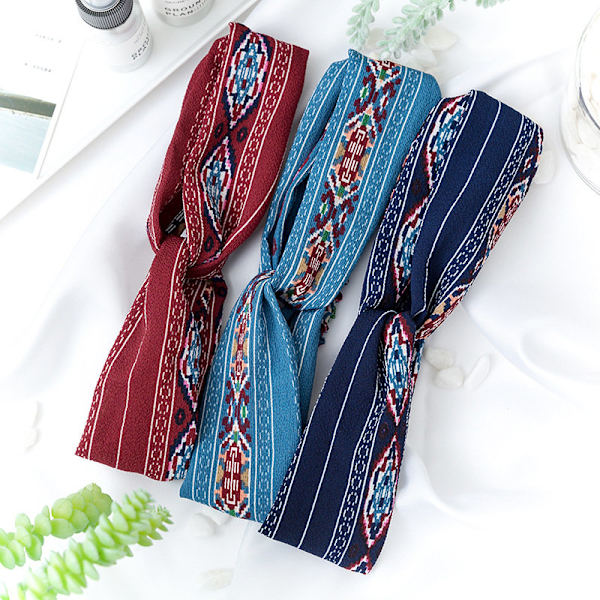 Boheme elastisk pandebånd med hvide og røde linjer Blue one size