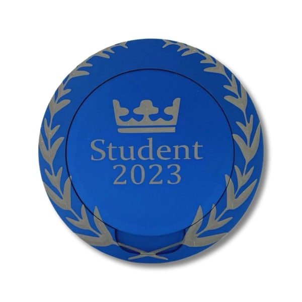 Blå snusdosa i aluminium med student 2023 gåva studentpresent Blå