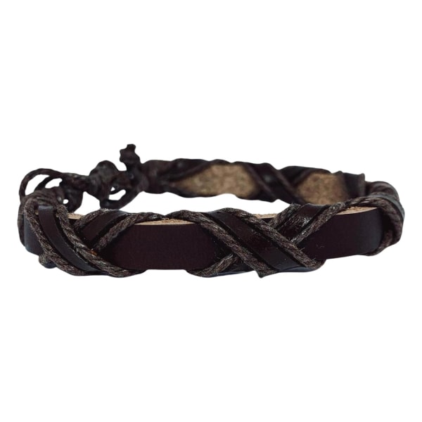 Handgjort flätat armband i äkta läder i stil brun för män Brun one size