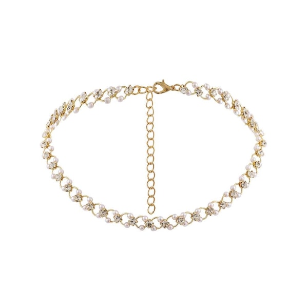 Statement halsband med pärlor strass vacker lyx high class Guld one size