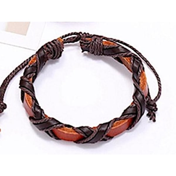Brun / orange armbånd i ægte læder med mørke bånd Brown one size