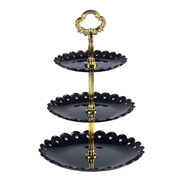 3 Etagers Kage Stand Frugttallerken Bakke Display Fødselsdagsfest Dessert Bryllup Black