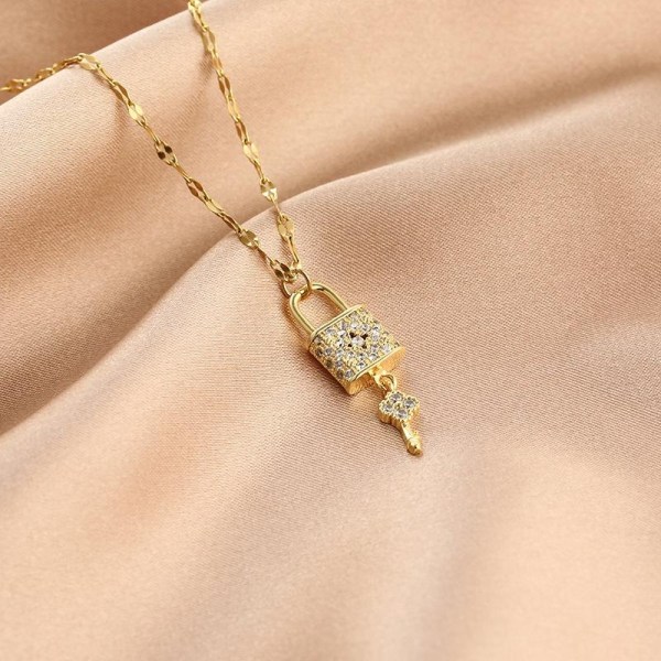 Gold-plated necklace chain with lock and key in rhinestones Gold one size