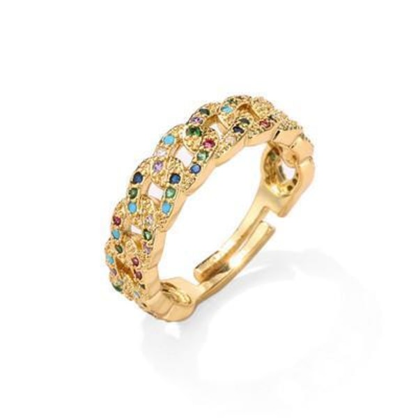 Justerbar ring med guldplätering och färgade stenar i zircon Gold one size
