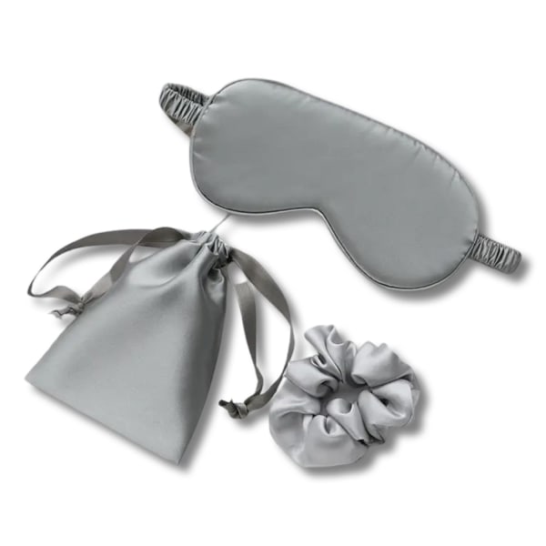 Sovemaske + scrunchie + reiseveskesett silke sove luksuriøst Grey one size