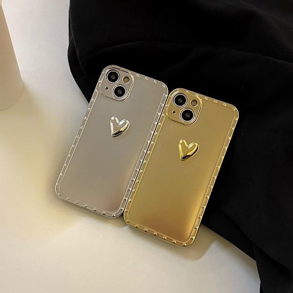 iPhone 13 Pro Max galvaniseret etui i mat metal med 3d hjerte Silver one size