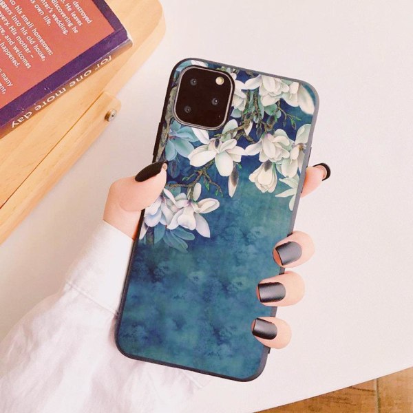 iPhone 12 Pro Max skal blå vit vackra blommor silikon Blå one size
