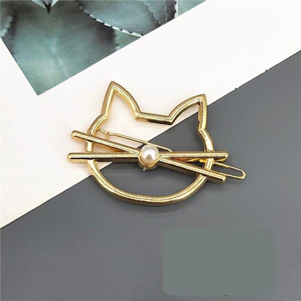 Håndlaget gullbelagt hårklips katt med whisker perle Gold one size