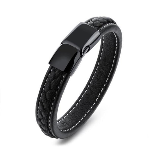 Armbånd i ægte læder og metalspænde til mænd Black one size