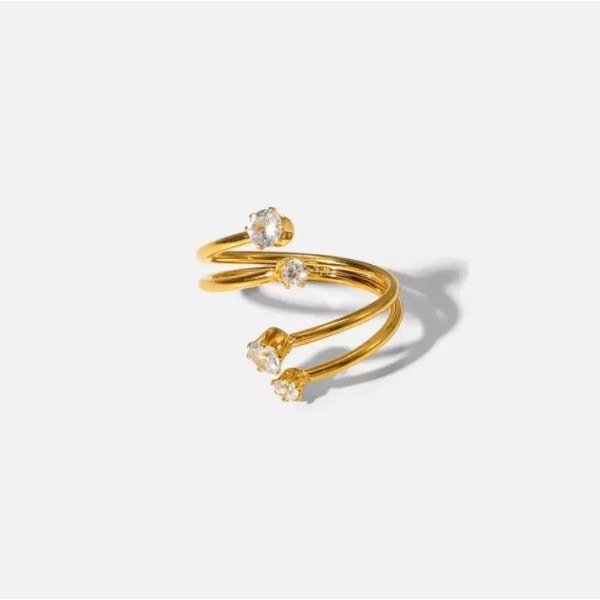 Unik snoet ring med diamanter forgyldt justerbar Gold one size