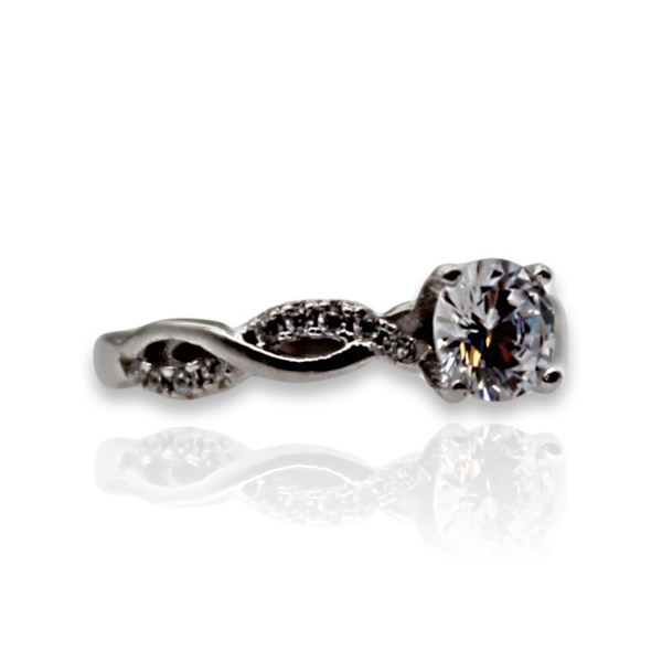 Sterling silver snurrad ring zircon strass stenar förlovning vigsel Silver one size