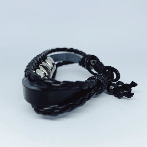 3 stk Handgjorda armband i autentisk läder svart dödskalle Svart one size
