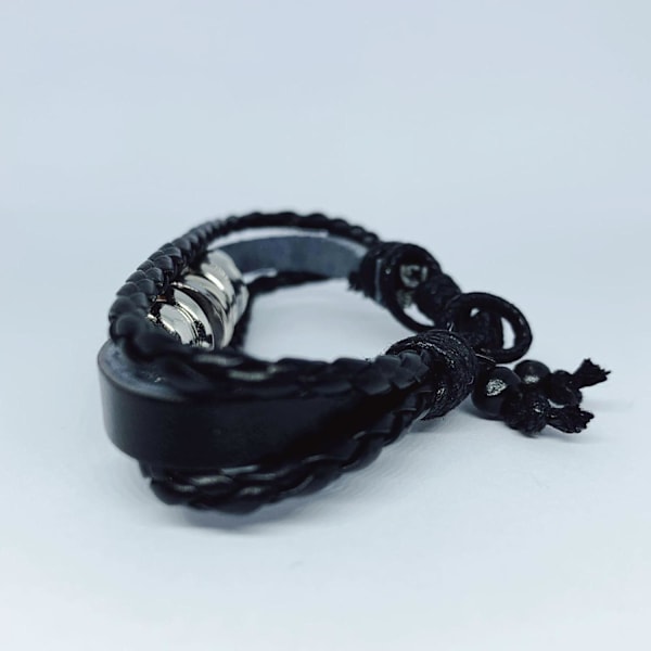 3 stk Håndlagde armbånd i autentisk skinn svart hodeskalle Black one size