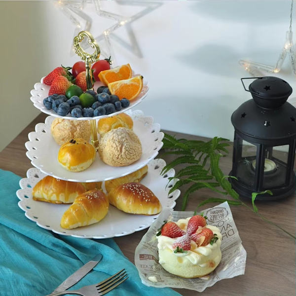 3 Etagers Kage Stand Frugttallerken Bakke Display Fødselsdagsfest Dessert Bryllup White