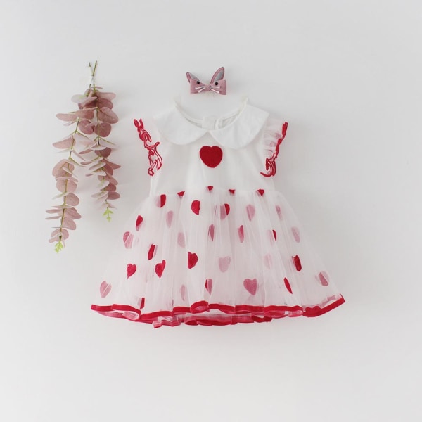 Utrolig sød kjole med tyl røde hjerter krave hvid Red