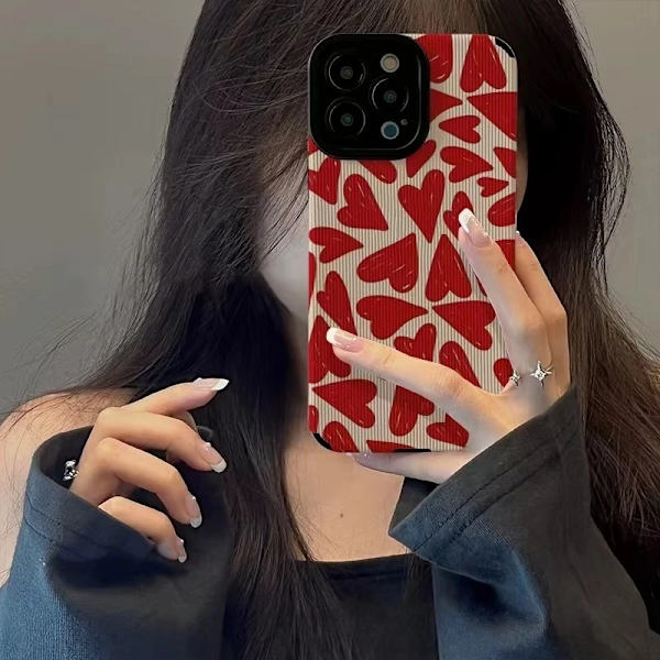 Skal till iPhone 15, Pro & Max söta hjärtan silikon röd Red one size