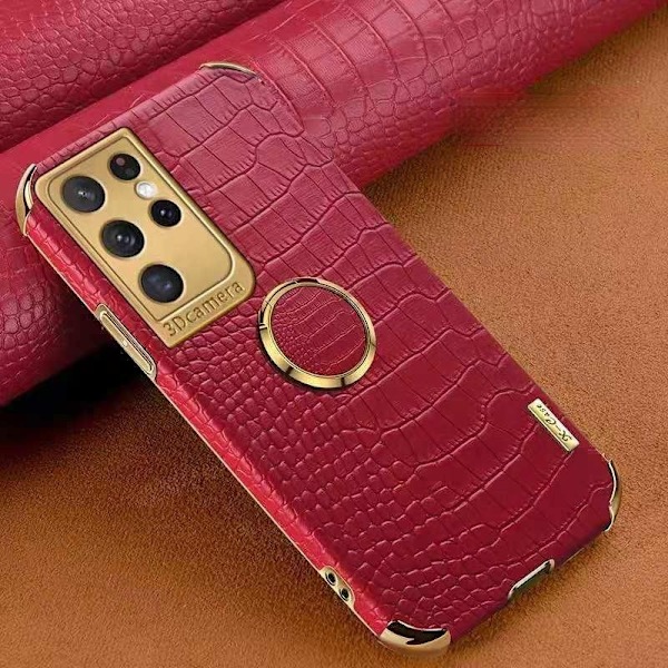 iPhone 13 Luxury Stylish shell with crocodile skin & ring gold details Beige one size