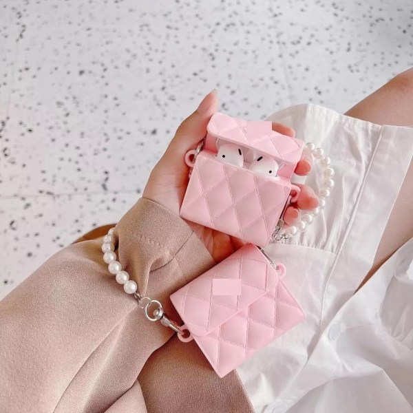 Veske til Airpods Pro rosa veske med luksusvesker med perler Pink one size