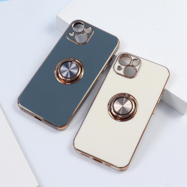 Luksuriøst stilfuldt etui ‘iPhone 14 Pro’ med ringstander funkti White