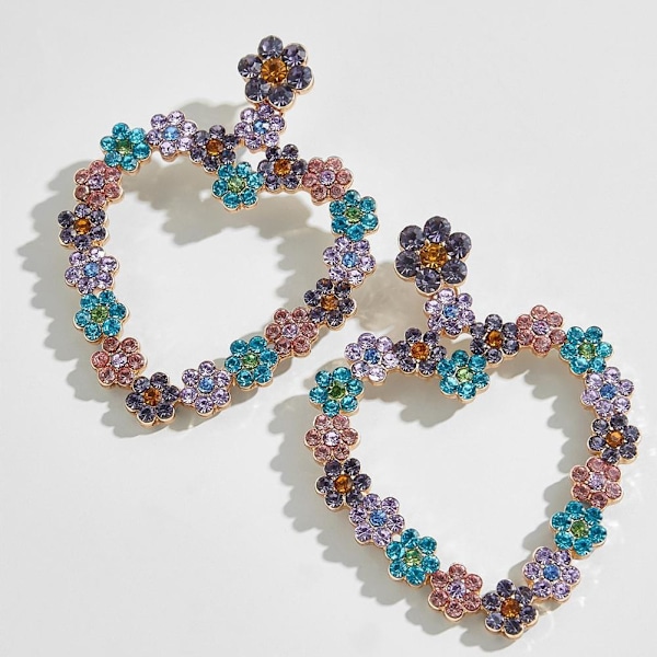 Vakre store øredobber med rhinestone hjerteblomster White one size
