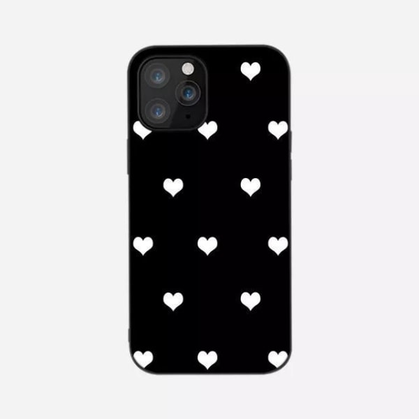 Lækkert cover til alle iPhone 14 modeller sort med hvide hjerter Black one size