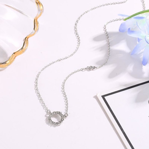 Unusual necklace asymmetrical circle in zircon Silver one size