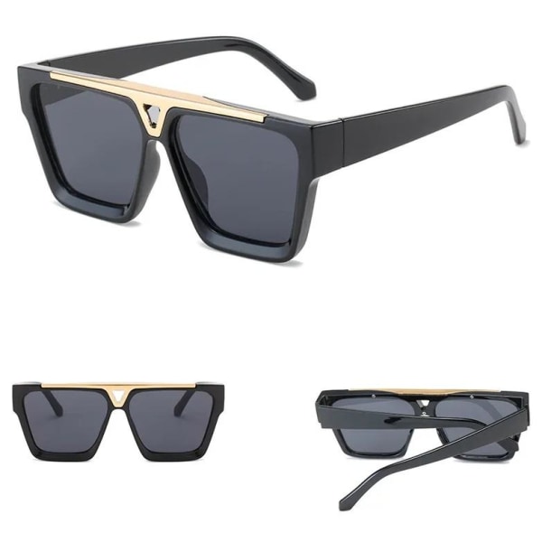 Rektangulære solbriller med flat innfatning og gulldetaljer Black one size