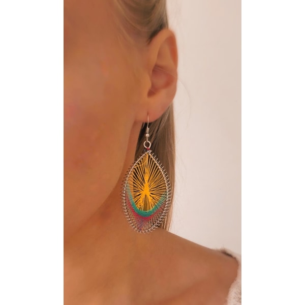 Handgjort exotiskt örhänge med silkestrådar gul rosa Gul one size