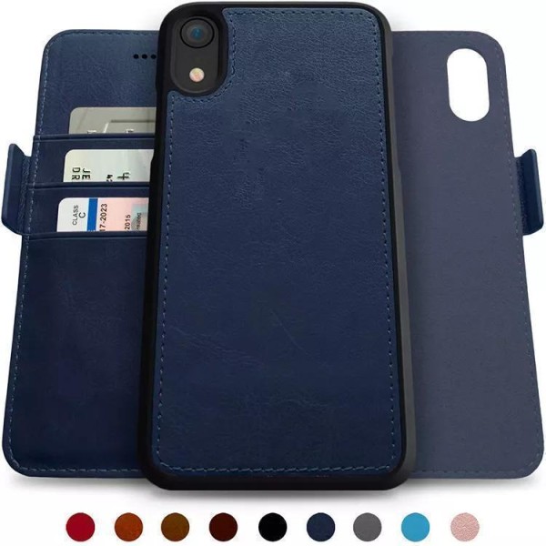 Lommebokveske 'iPhone 14 Plus' i skinn med sterk magnet avtakbar Brown