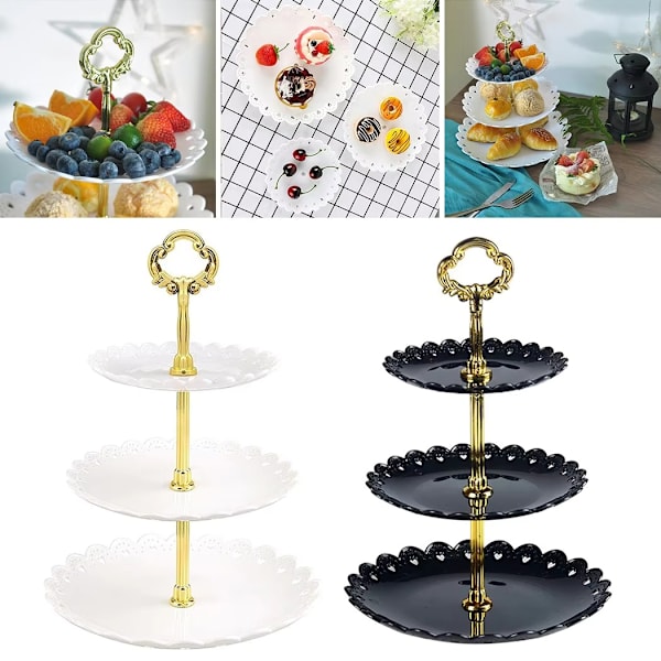 3 Etagers Kage Stand Frugttallerken Bakke Display Fødselsdagsfest Dessert Bryllup White